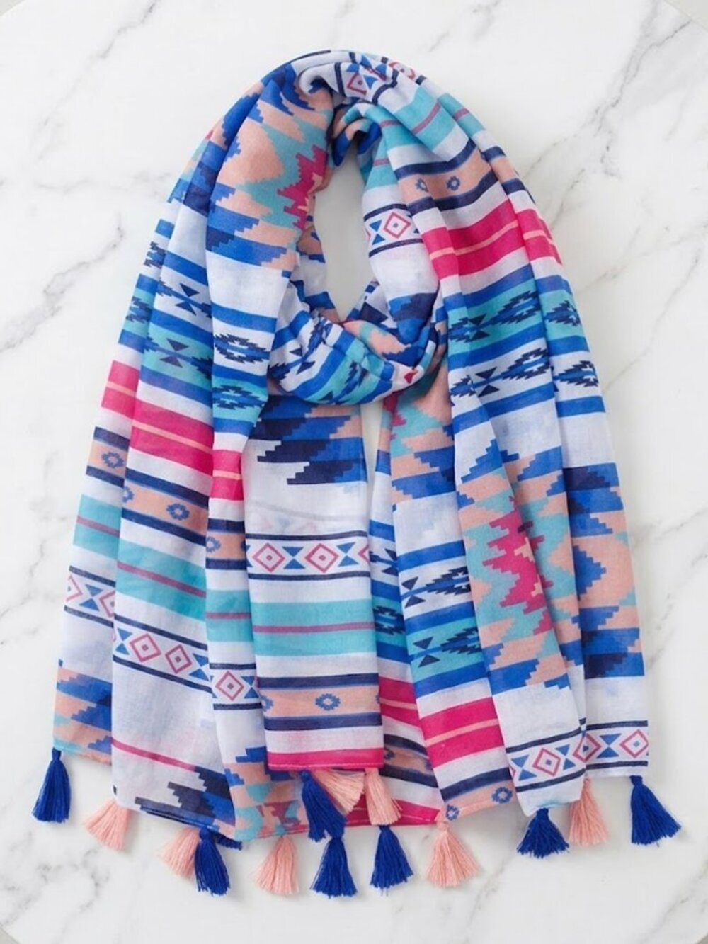 Ladies Blue Aztec Print Scarf